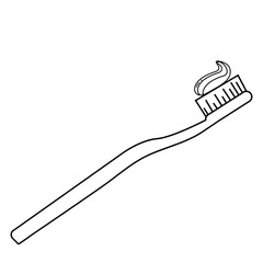 simple flat toothbrush with tree color toothpaste mouth hygiene dantist black line
