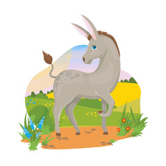 Gray donkey. Agricultural animals. Pets. Village. Farm. Vector illustration on a white background.
