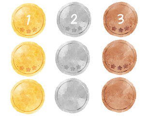 ランキングメダルのイラスト　 手描き　水彩風