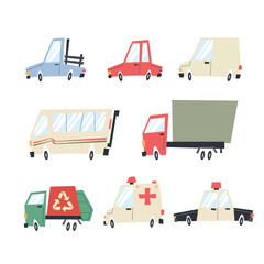 Fun vehicles in cartoon style, very fun trucks and cars, foolproof illustration