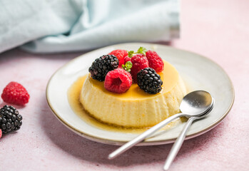 Creme caramel, flan, or caramel pudding is a custard dessert