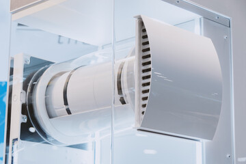Household fan for air extraction in houses and apartments. Internal structure, sectional view.