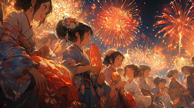 Girl and fireworks