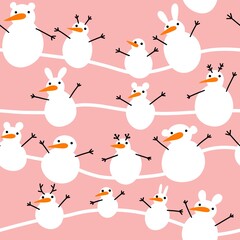 Christmas cartoon snowman seamless new year pattern for wallpaper and fabrics and textiles and packaging