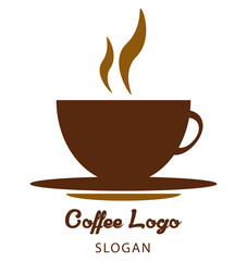 Coffee Logo. Vector coffee cup with text - Coffee Logo and Slogan. Vector cup can also be used for icon, badge emblem, label or poster design