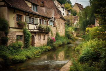 Fototapeta na wymiar Picturesque quaint European town with charming medieval houses. Generative AI
