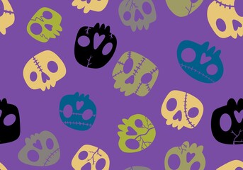 Halloween monsters seamless sculls with flower pattern for wrapping paper and fabrics and linens and fashion textiles