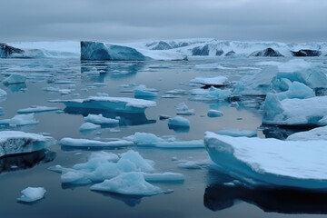 Ice floes and icebergs in the cold Arctic. Generative AI