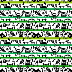 Halloween cats seamless animals monsters pattern for wrapping paper and kids clothes print and fabrics and linens