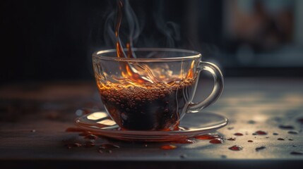 Hot Coffee, Tasty Hot Coffee, Hot Coffee isolated on Dark Background, Ai Generated Art.