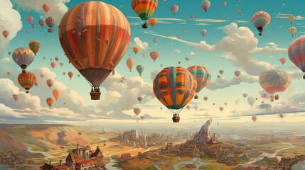 Naklejka premium Hot air balloon in beautiful sky
