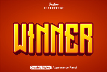 winner text effect with yellow graphic style and editable.