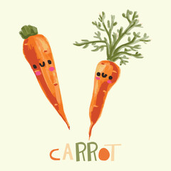 Carrot character vector illustration. Kawaii food vegetable design
