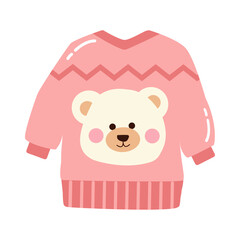 Christmas sweater vector with cute sweet lovely bear. On white isolated background. One piece