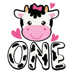 First birthday. Baby girly cow one vector cartoon illustration.
