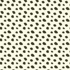Repeating pattern with decorative black dots of different shapes on a light background. Vector background with abstract dark spots