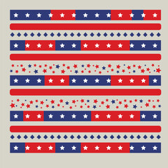 Patriotic American celebration with stars and red, white, and blue shapes