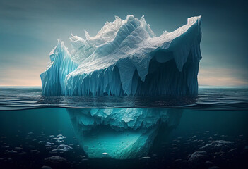 Iceberg in the ocean, sea. Climate change concept. Global warming. Ai generative. - obrazy, fototapety, plakaty