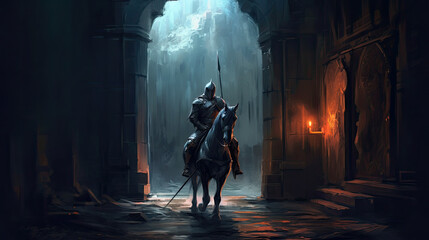 Fototapeta na wymiar A Medieval Knight Standing Vigilant on His Post - Generative AI