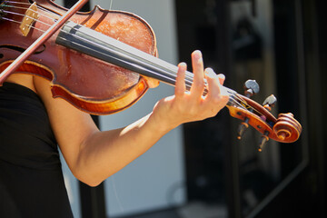 violín, mano, tocando, instrumento, instrumento de cuerda