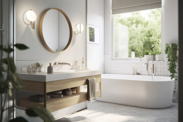 Naklejka na ściany i meble modern bathroom interior, white created using generative AI tools