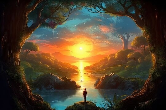 Immerse in the realm of fantasy with magical landscapes and enchanting creatures, transporting viewers to a world of imagination and wonder generated AI