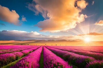 Fototapeta na wymiar lavender field at sunset generated by AI technology 