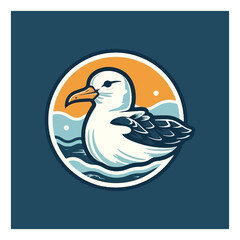 Seagull shaped mascot logo for a seafood company.