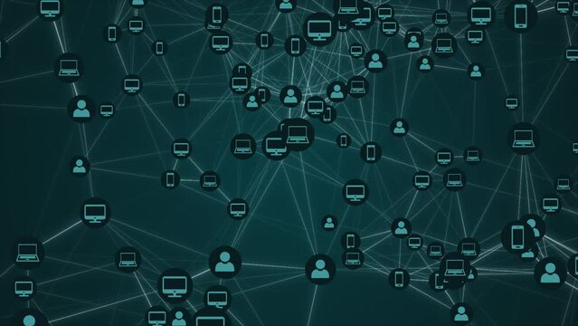 Gadgets connected with users, global communication and mobility concept background animation