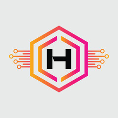 Fototapeta premium H Letter Logo abstract geometric design vector template Logotype icon Digital Technology style.