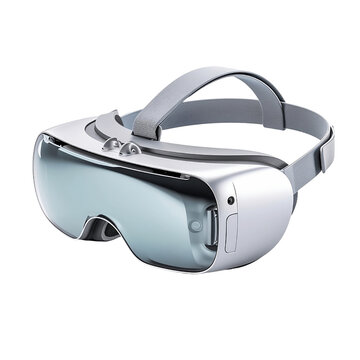 Virtual reality headset isolated on transparent background, Modern sleek VR goggles helmet over white background, white AR glasses, concept of spatial computing, future of computing. generative ai