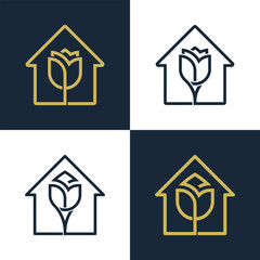 Rose House Flower Home Logo Concept sign symbol icon Element Design. Cosmetics, Jewellery, Jewelry, Beauty salon, Health Care, Boutique, Spa, Tulip Logotype. Vector illustration template
