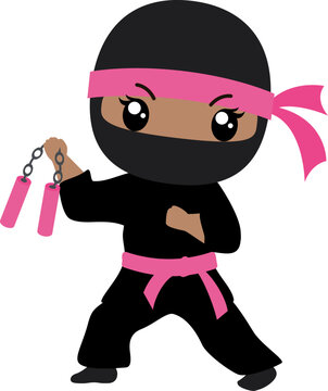 African American Ninja Girl  with nun chuck