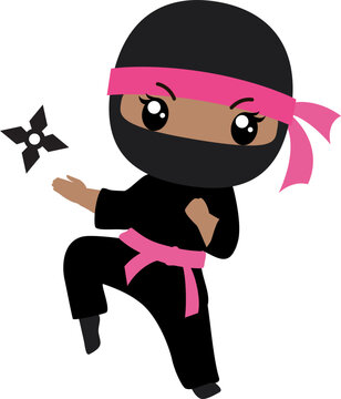 African American Ninja Girl Pink with star