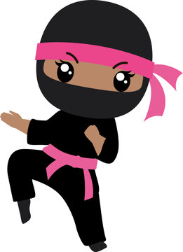 African American Ninja Girl Pink karate chop
