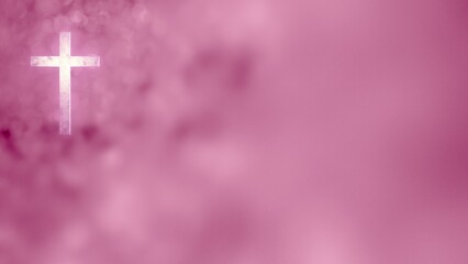 Christian Cross on Horizontal liturgical rose pink banner background loop template. 3D illustration for online worship social media church sermon. Concept for LGBTQ pride and joy amid penance and pray