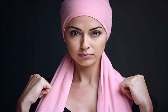 Illustration of a woman with a pink towel around her head, symbolizing the struggle of breast cancer created with Generative AI technology
