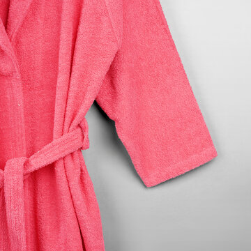 Bathrobe mockup  Empty plush dressing gown with belt mock up, isolated bathroom fashion