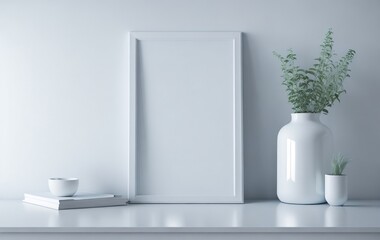 White Frame Mockup with Multiple Flower Pot Sizes . Ai Generative