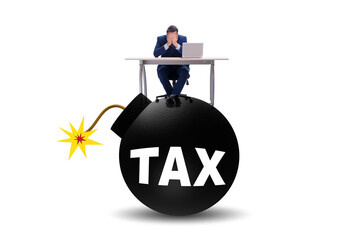 Tax concept with exploding bomb