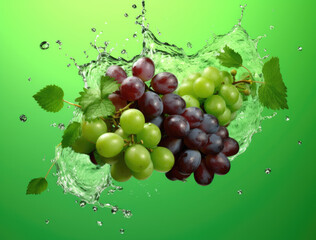 Grapes fruit falling into the water with splashing