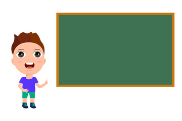 young little boy girl lesson classroom blackboard showing pointing elementary school concept design