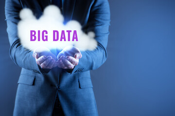 Big data concept with business people pressing virtual buttons