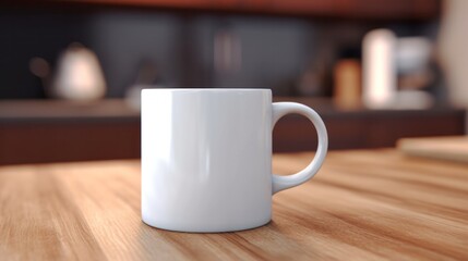 Blank white mug on the wooden table. Generative AI.