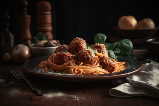 Italian Spaghetti And Meatballs Clipart. Generative AI