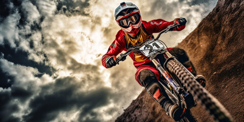 BMX bicyclist, extreme sport, bicycle motocross race. Generative AI