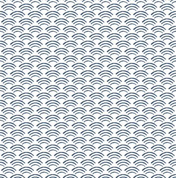 Wave Japanese seamless pattern. Wood cut style. Blue pattern and texture. Ocean texture.