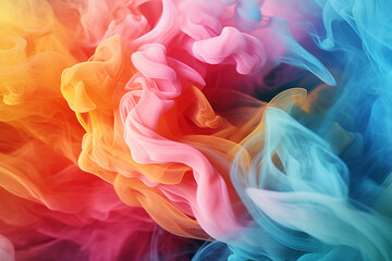 Obraz premium Vivid, colorful swirling smoke background, fun, life, glory. Developed with generative ai