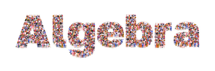 Large group of people forming word 