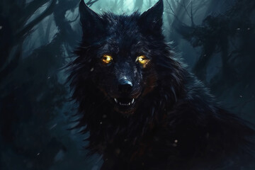 A black Wolf, very domineering in the moonlight. AI generative